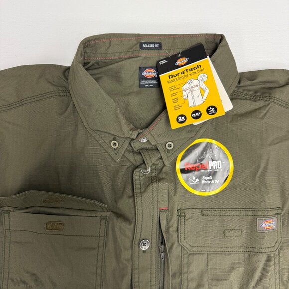 Dickies Mens 2XL Ranger Ripstop Workshirt Relaxed Fit DuraTech RepelPRO Olive - Picture 3 of 9
